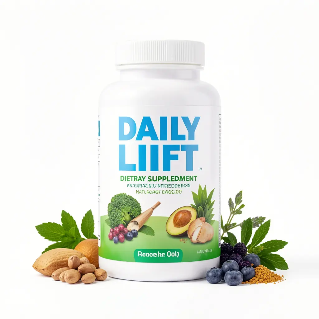 Daily Lift dietary supplement bottle with natural ingredients on a clean white background